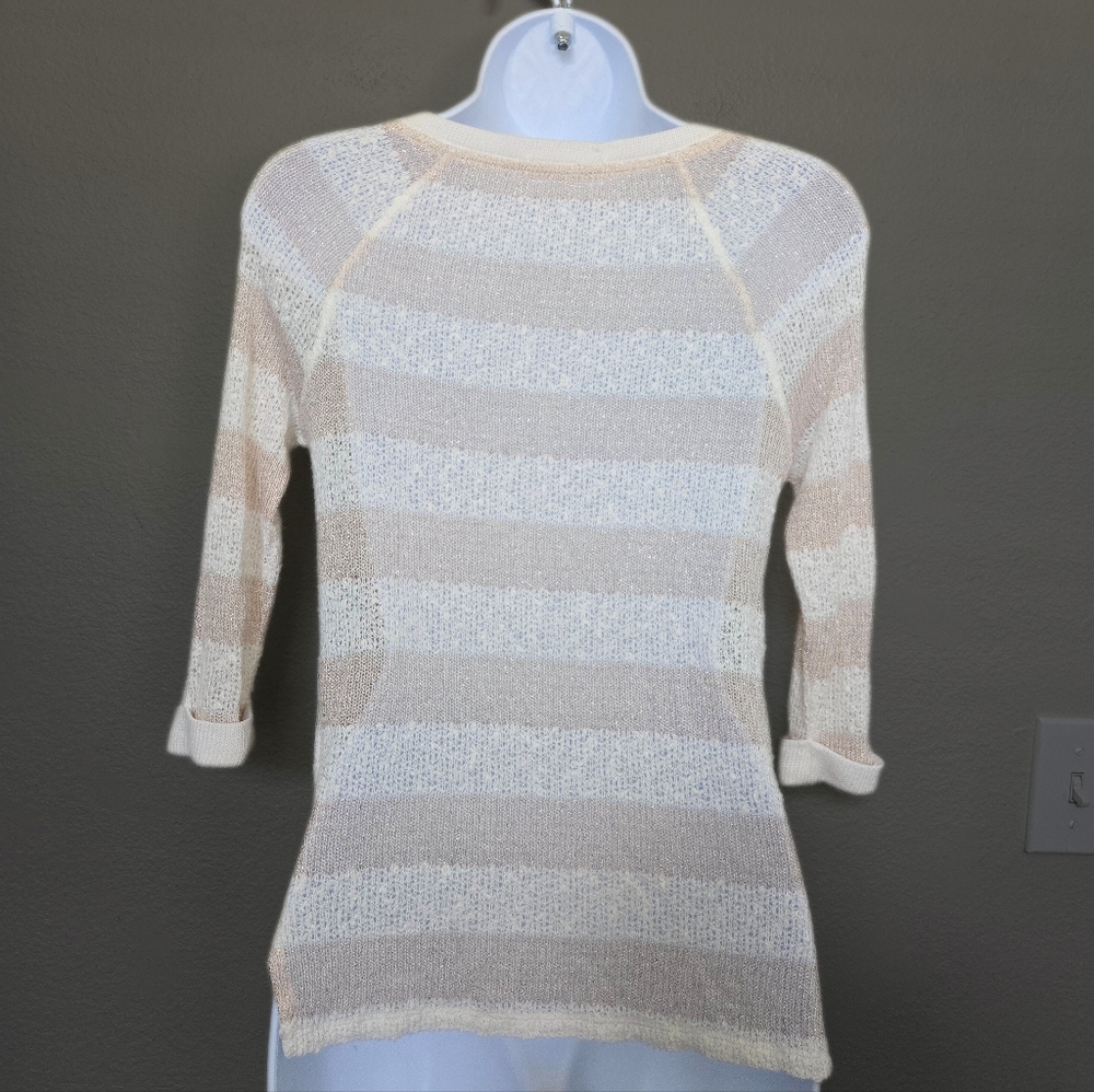 Y2K Aeropostale White Cream Striped Knit Sheer Lace Up Top Blouse - Picture 2 of 10